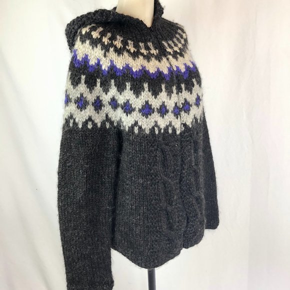 Hand Knit Wool and Mohair Fair Isle Cable Sweater